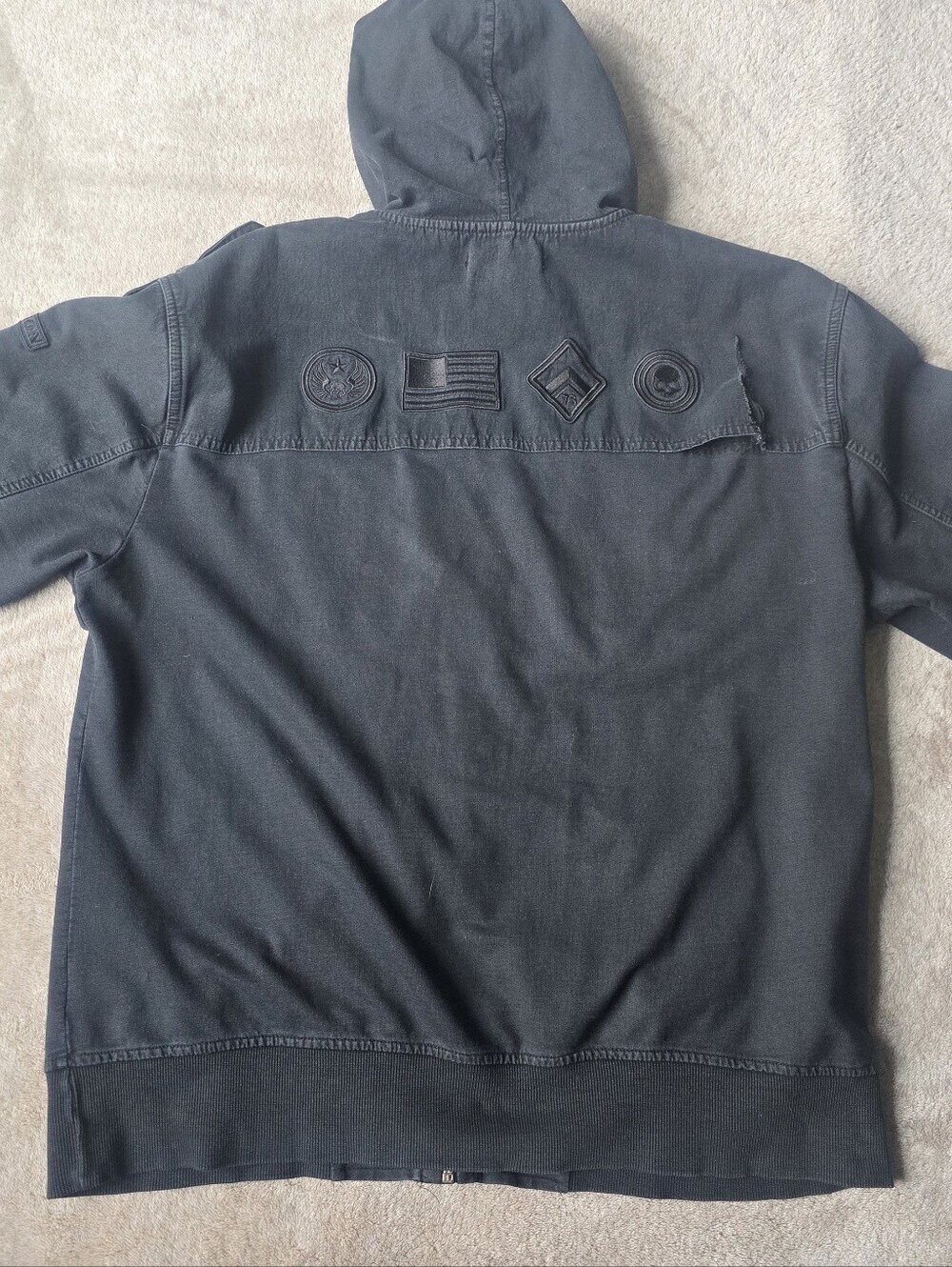 RARE VTG Affliction hybrid hooded denim jacket Mens 2X Full-zip, Black, Y2K - Picture 4 of 16